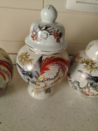 Set 3 vasi decorati in ceramica