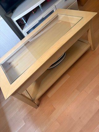Mesa centro madera cristal cajón extraíble