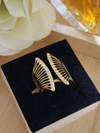 Anillo  Acero Baño Oro Circonitas Talla 16-17