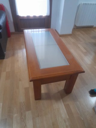 Mesa de centro madera pino miel con cristal
