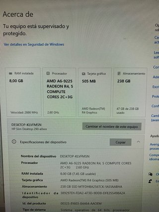 Ordenador HP windows 10 8gb Ram disco Ssd 240