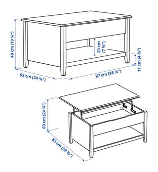 Mesa de centro salon elevable madera
