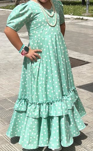 Vestido Flamenca Niña Verde Lunares TALLA 10-12