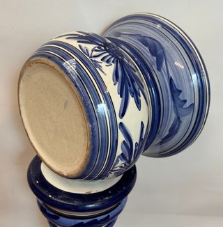 Jardinera Pedestal Cerámica Azul y Blanco