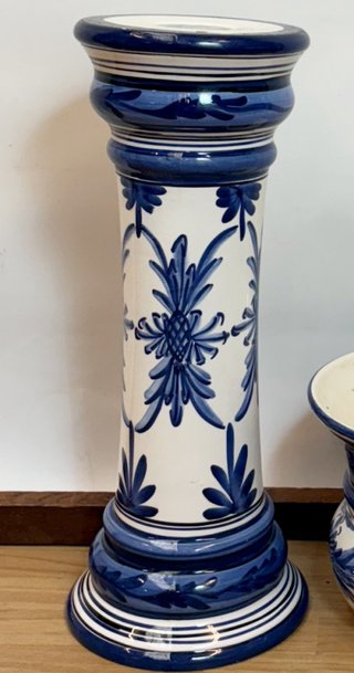 Jardinera Pedestal Cerámica Azul y Blanco