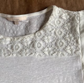 Blusa Yera Lino Manga Volante Encaje Talla S