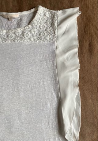 Blusa Yera Lino Manga Volante Encaje Talla S