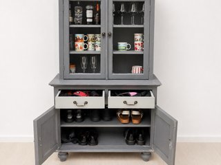 Vitrina Vintage Gris Madera y Cristal