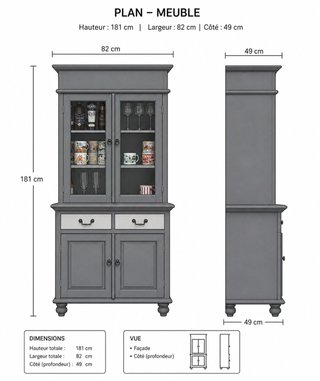 Vitrina Vintage Gris Madera y Cristal