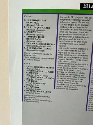 Vinilo de El Lebrijano “Luz y Jondura del Sur”