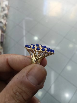 Anello donna con perline blu e oro