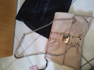 Pochette Marc Ellis beige con tracolla e dustbag