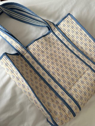 Bolso Tote Acolchado Estampado Floral Azul