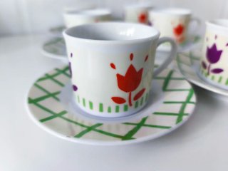 Juego 6 Tazas Café Porcelana Flores