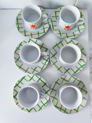 Juego 6 Tazas Café Porcelana Flores
