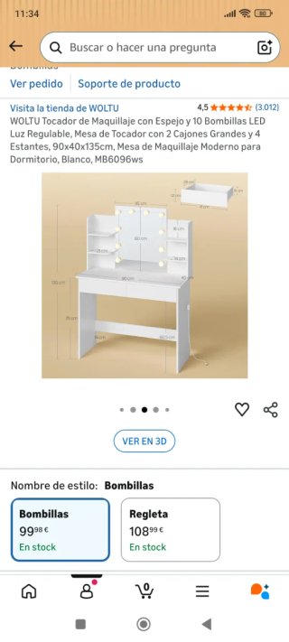 Tocador blanco con espejo y luces
