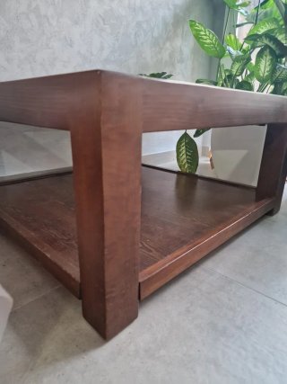 Mesa de centro madera maciza y cristal