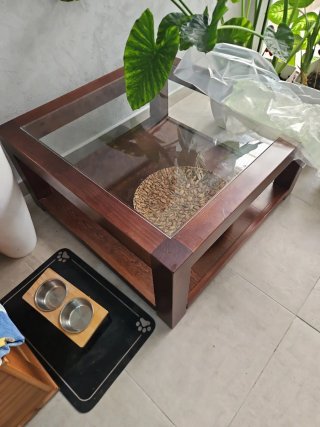 Mesa de centro madera maciza y cristal