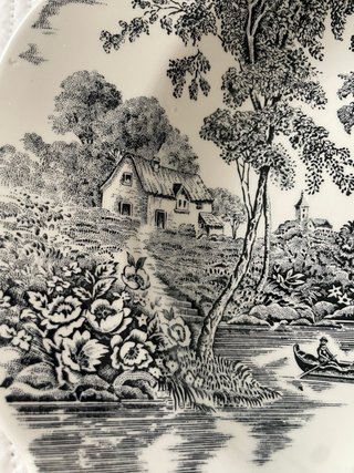12 Platos Cerámica Vintage Diseño Escena Rural