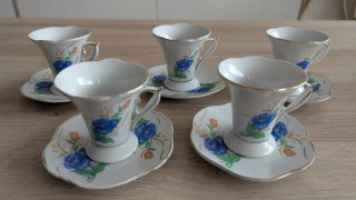 Juego de café 5 tazas, 6 platos y jarra