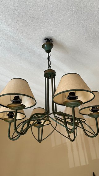 Lámpara colgante antigua verde y beige