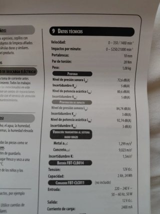 Taladro Percutor 12V Ferrex  Batería 2Ah