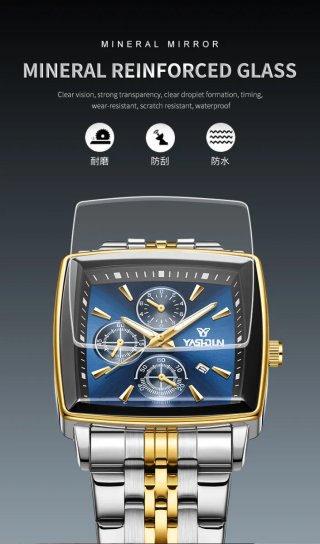 Reloj YASHUN Hombre Esfera Azul y Detalles Dorados