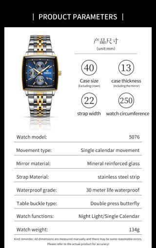 Reloj YASHUN Hombre Esfera Azul y Detalles Dorados