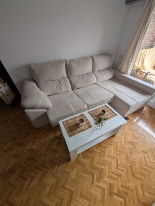 Sofá chaiselongue beige 3 plazas
