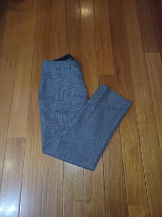 Pantalón recto gris cuadros mujer
