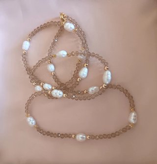 Collana perle e cristalli marroni