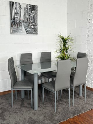 Mesa Comedor Gris + 6 Sillas