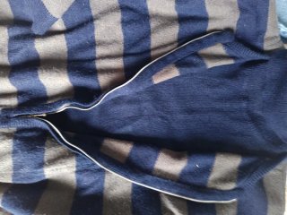 Vestido de punto  rayas azul y marrón  cuello alto