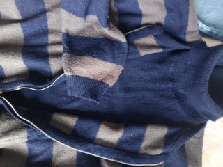 Vestido de punto  rayas azul y marrón  cuello alto