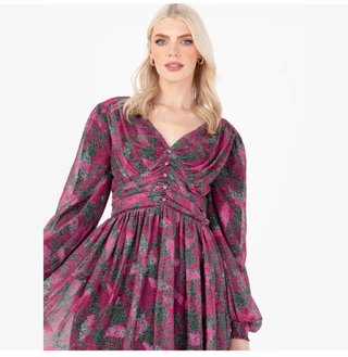Vestido floral rosa y verde