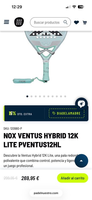 Pala Padel Nox Ventus Hybrid 12k Lite