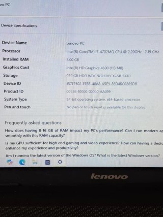 Lenovo G710 Portátil i7 8GB RAM 1TB HDD