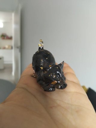 Figura gato resina y obsidiana negra