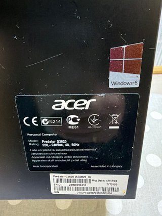 Ordenador Acer Predator G 3620 sin disco duro
