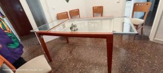 Mesa de salón extensible cristal y madera