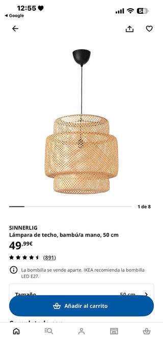 Lámpara de techo IKEA SINNERLIG bambú 50cm