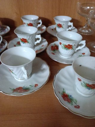 Set 6 Tazzine Caffè Porcellana Fiori Rossi