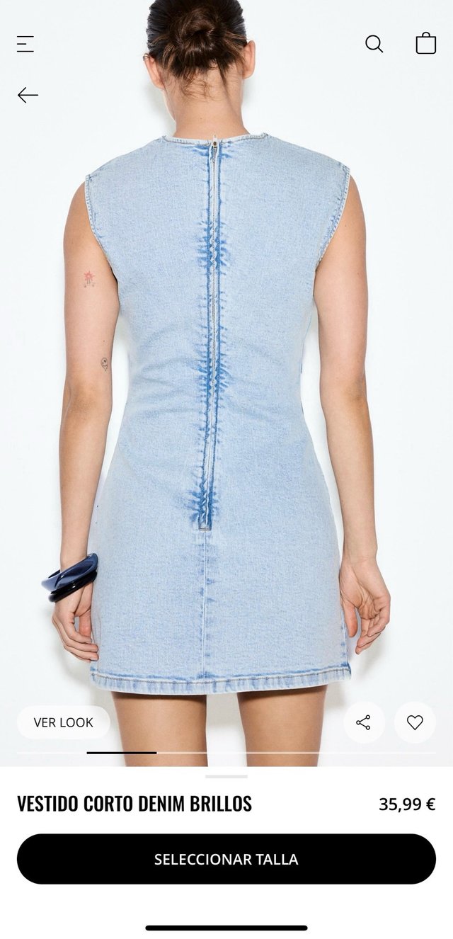 Vestido Denim Brillos Stradivarius Talla XS