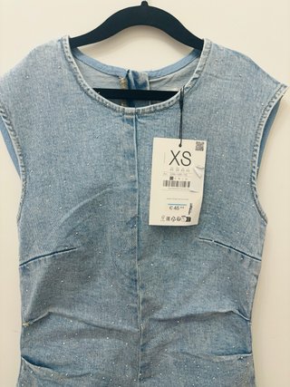 Vestido Denim Brillos Stradivarius Talla XS