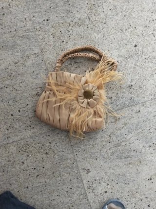 Bolso de fiesta beige con plumas