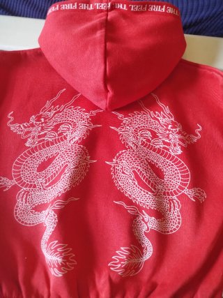 Sudadera roja cropped con dragón