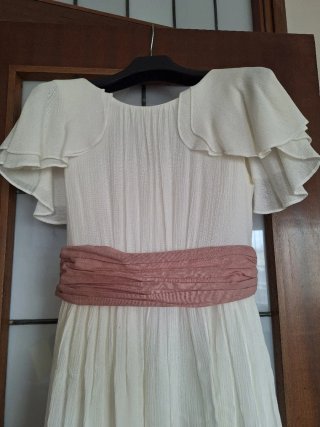 Vestido blanco comunión lazo rosa