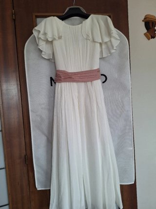 Vestido blanco comunión lazo rosa