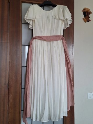 Vestido blanco comunión lazo rosa