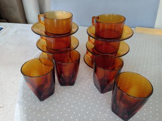 Juego Tazas y Vasos Vintage  duralex Ámbar